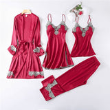 4 Pieces Silk Pajamas Set